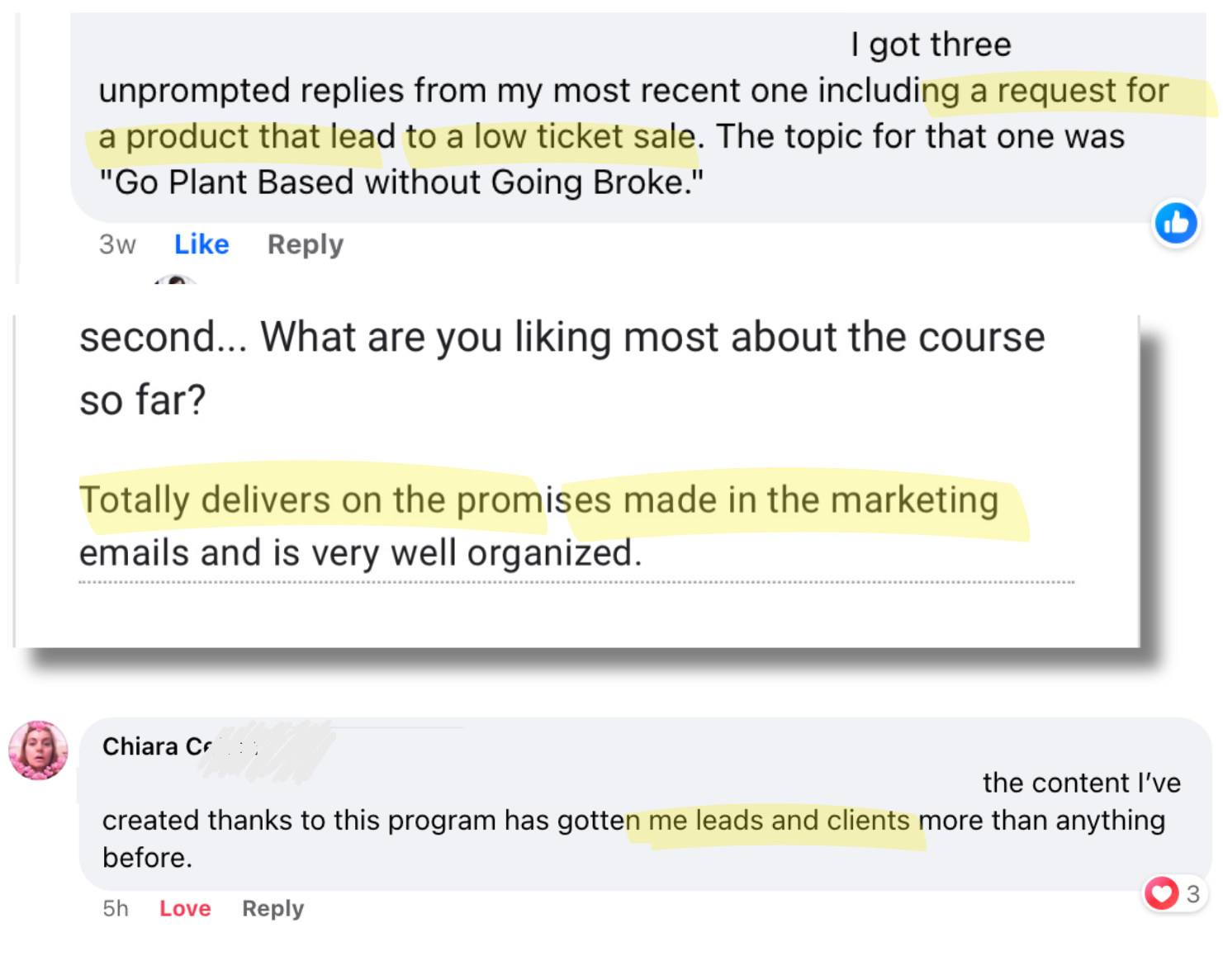 Testimonials for content strategy course for coaches and service providers